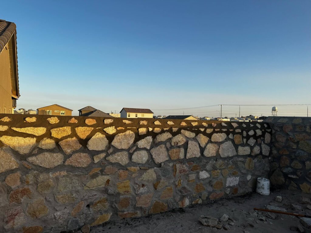 Rock wall installation in El Paso Texas
