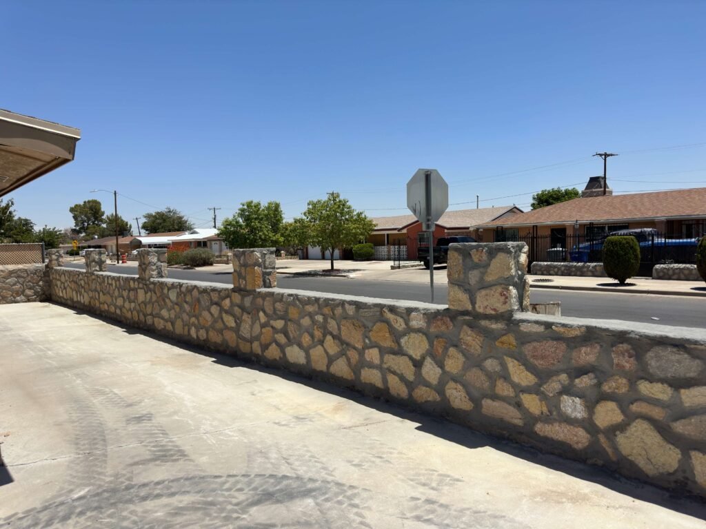 Rock wall installation with columns in El Paso TX